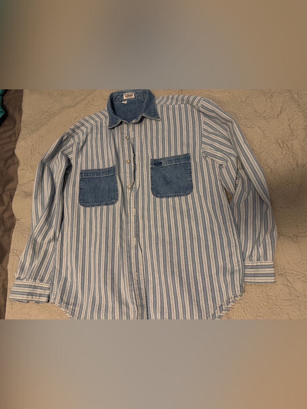 Vintage early 1990’s Guess denim stripped button up